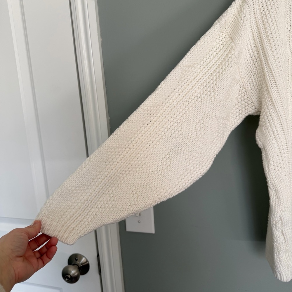 Vintage 80s Croquet Club Creamy White Cable Knit Long Sleeve Crew Neck Sweater - Picture 4 of 13